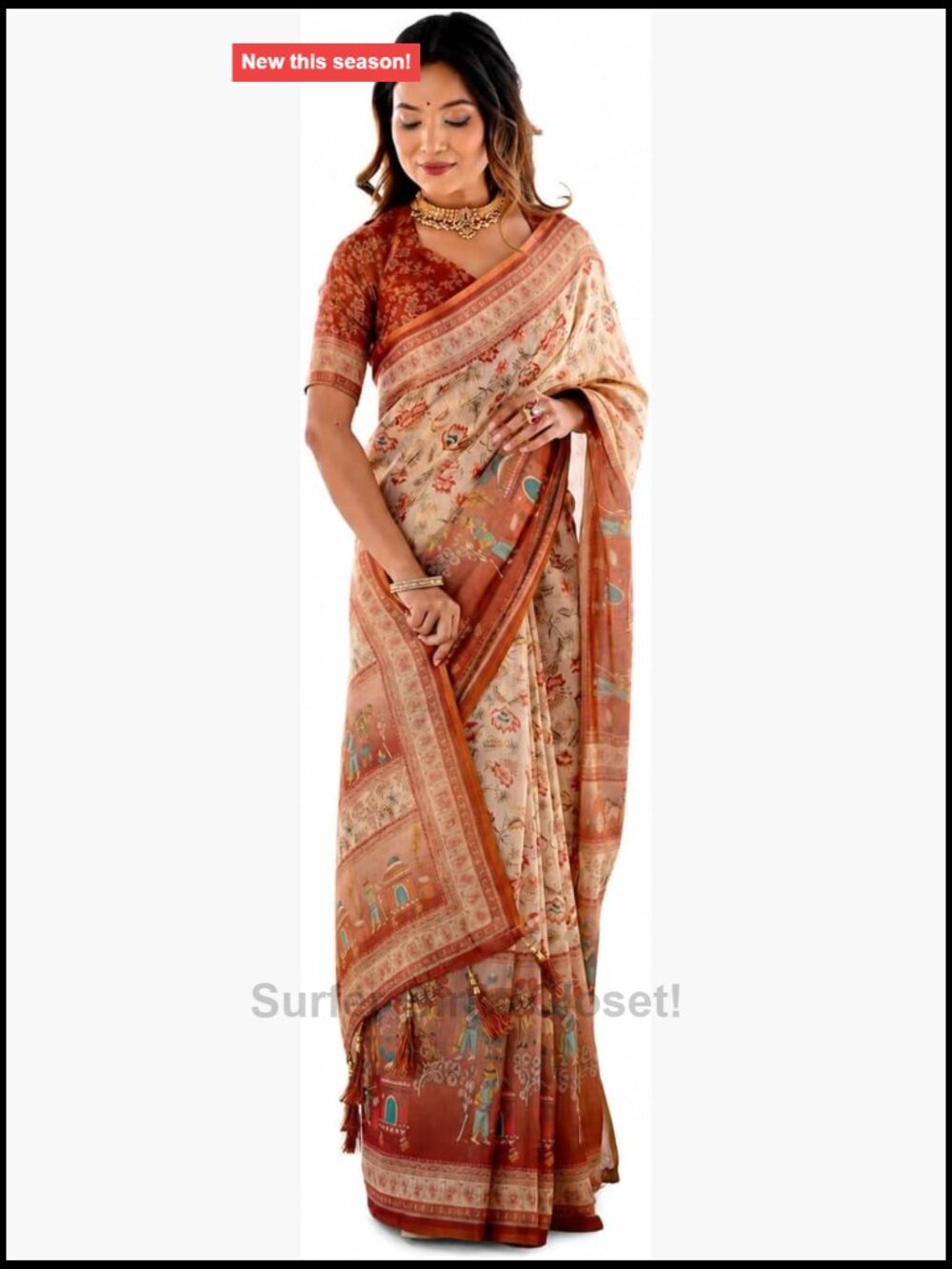 Linen Cotton Saree Digital Print with Blouse Piece Lightweight Ethnic Wear